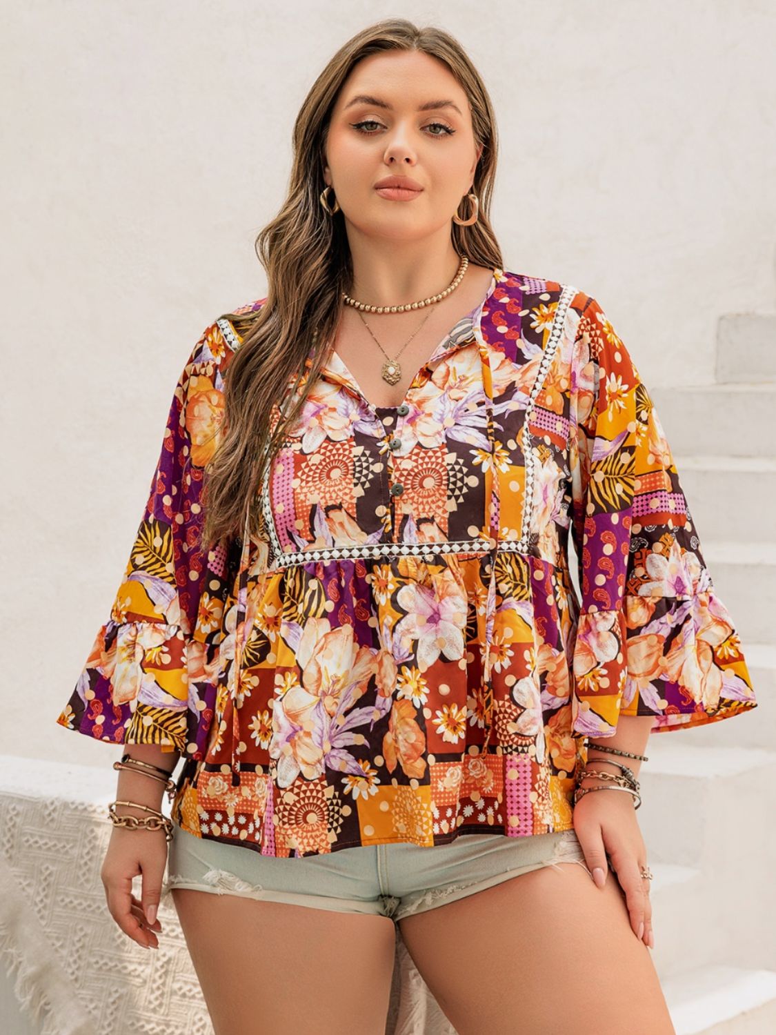 Printed Tie Neck Blouse