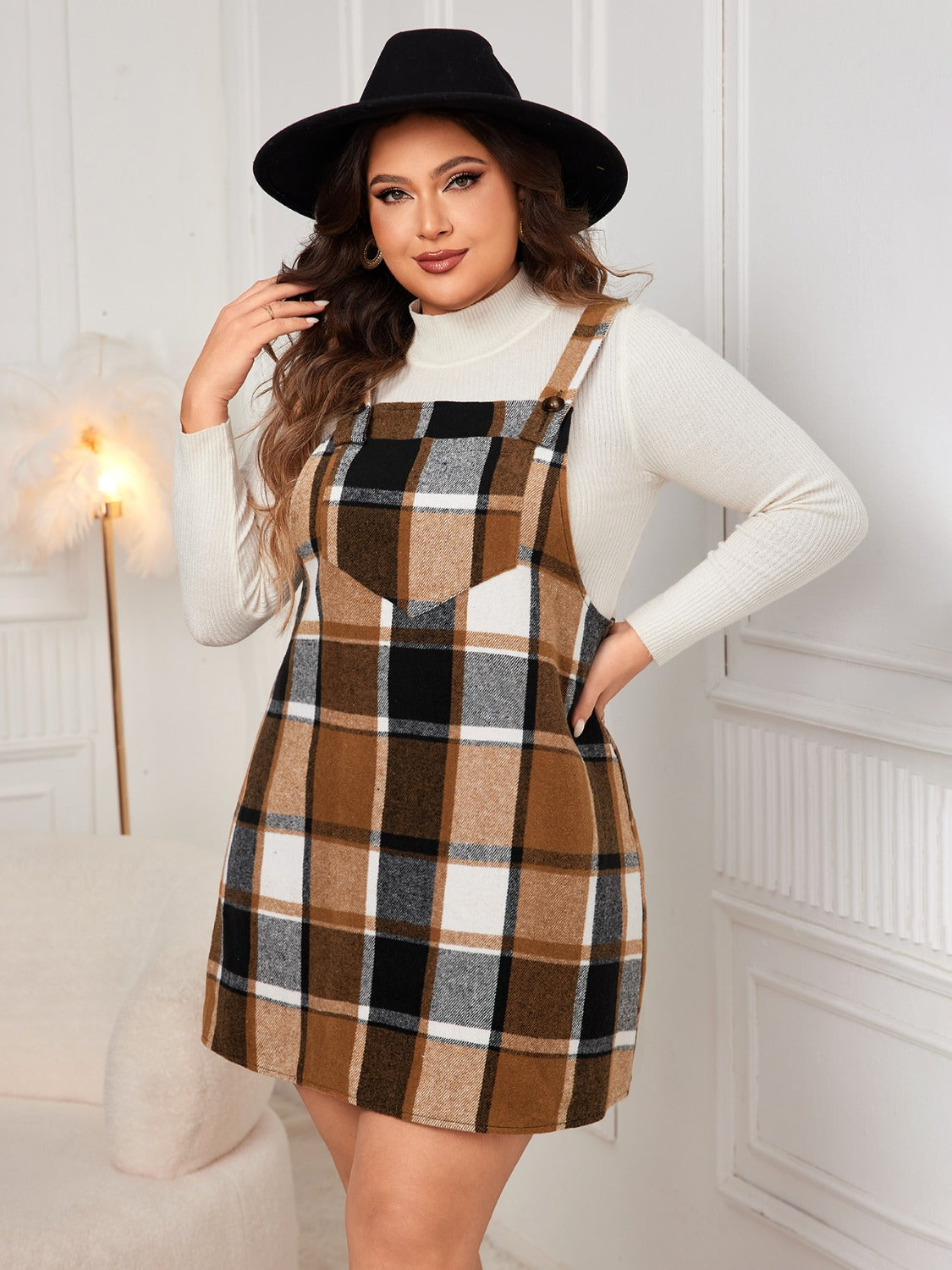 Honey Plaid Wide Strap Overall Dress