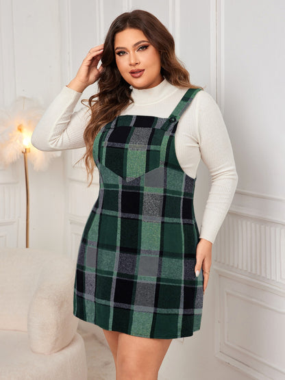 Honey Plaid Wide Strap Overall Dress