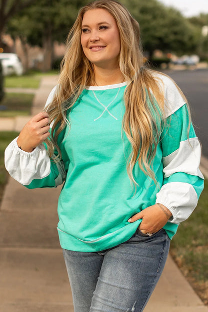 Exposed Seam Color Block Long Sleeve Sweatshirt