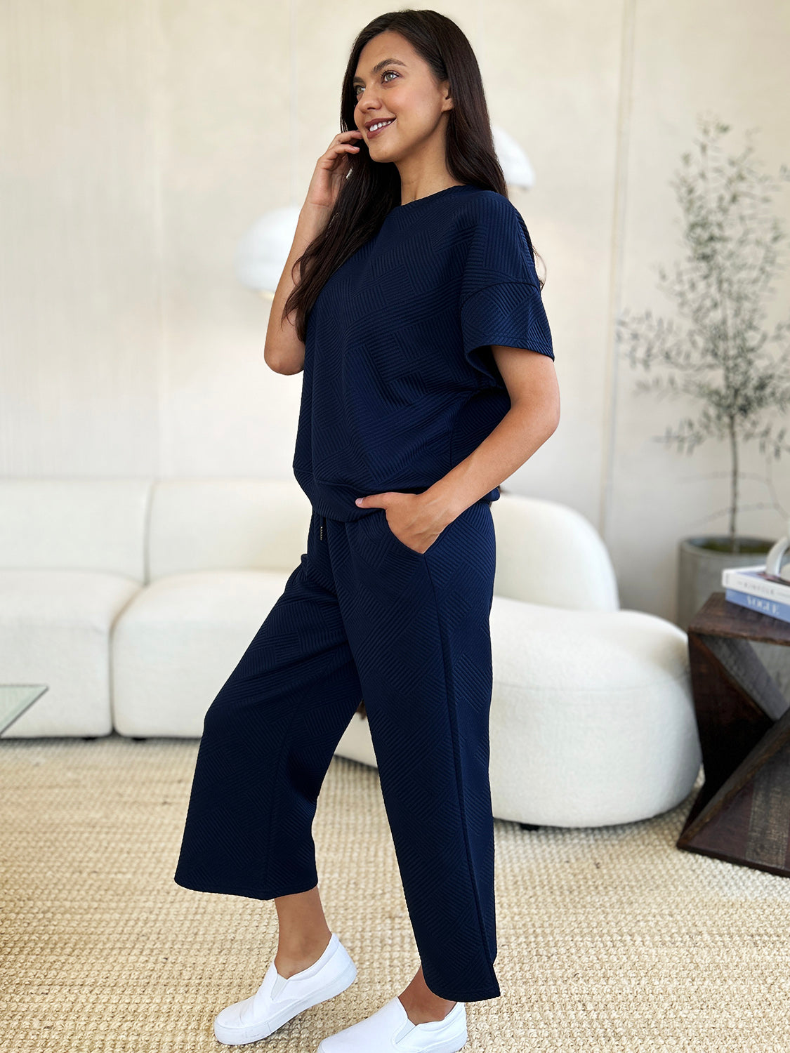 Sleek Duo: Double Take Short Sleeve Top and Pants Set