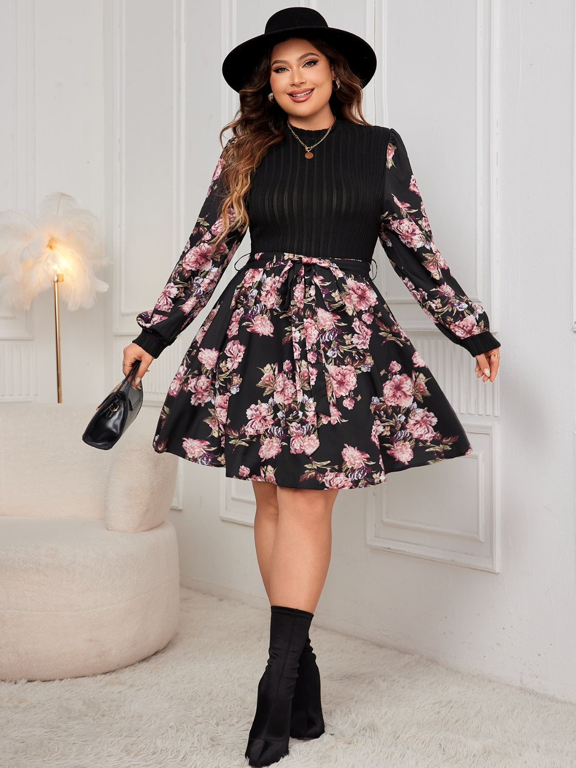 Honey Tied Printed Long Sleeve Dress