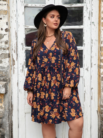 Floral V-Neck Balloon Sleeve Dress