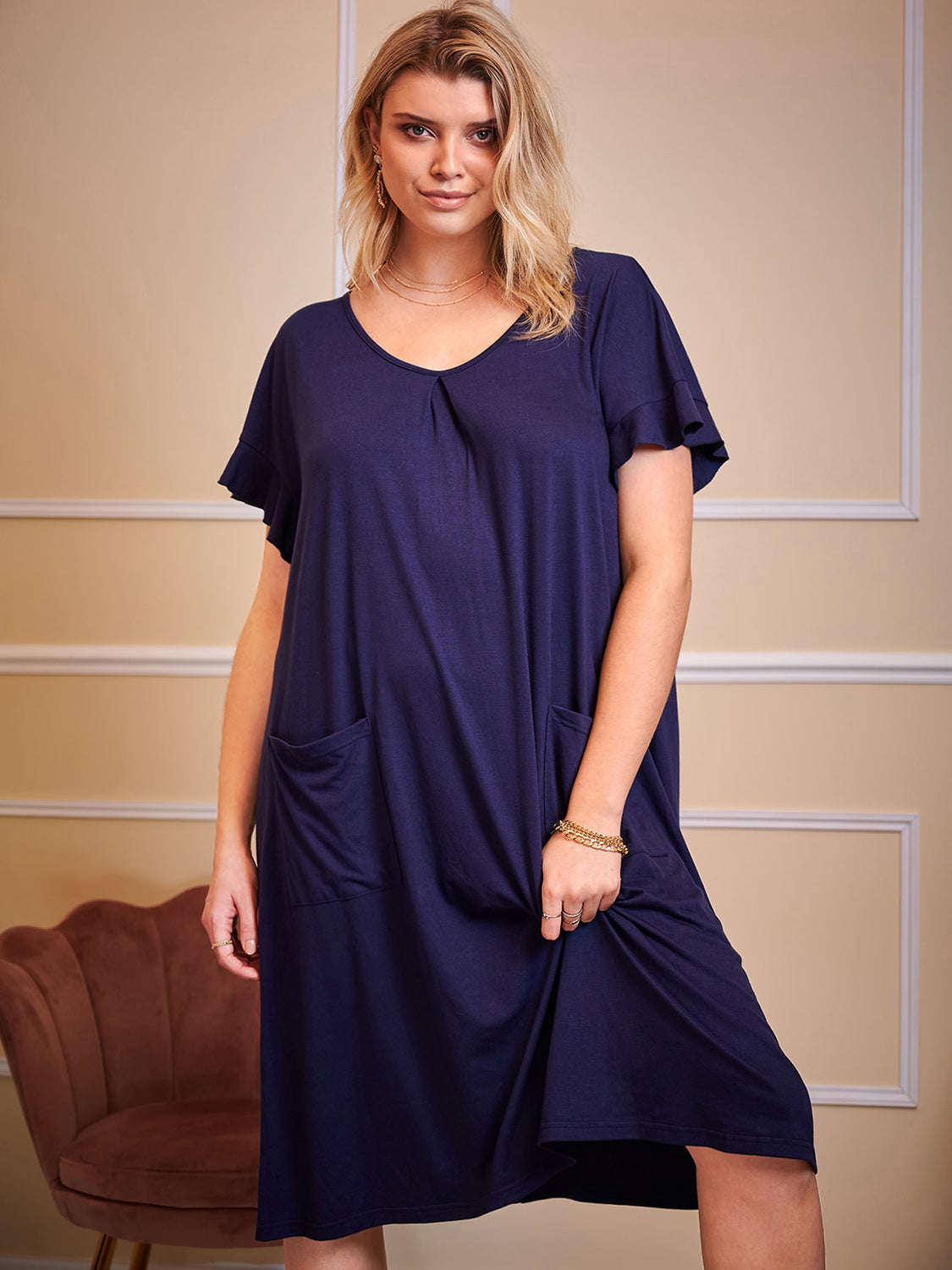 Round Neck Short Sleeve Lounge Dress