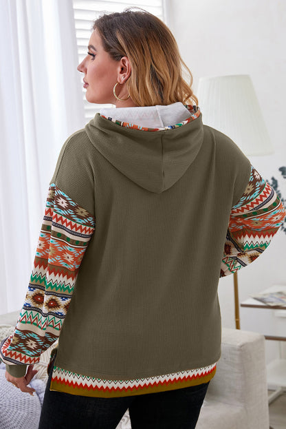 Waffle-Knit Geometric Dropped Shoulder Hoodie