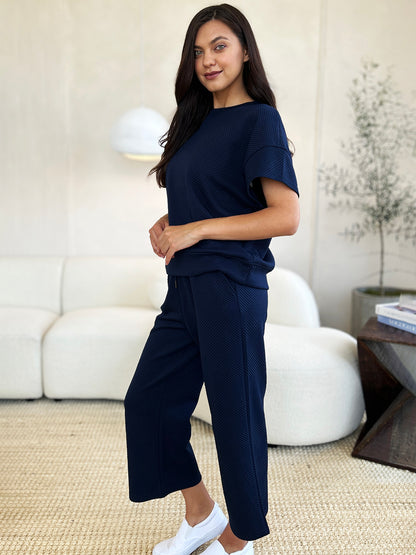 Sleek Duo: Double Take Short Sleeve Top and Pants Set