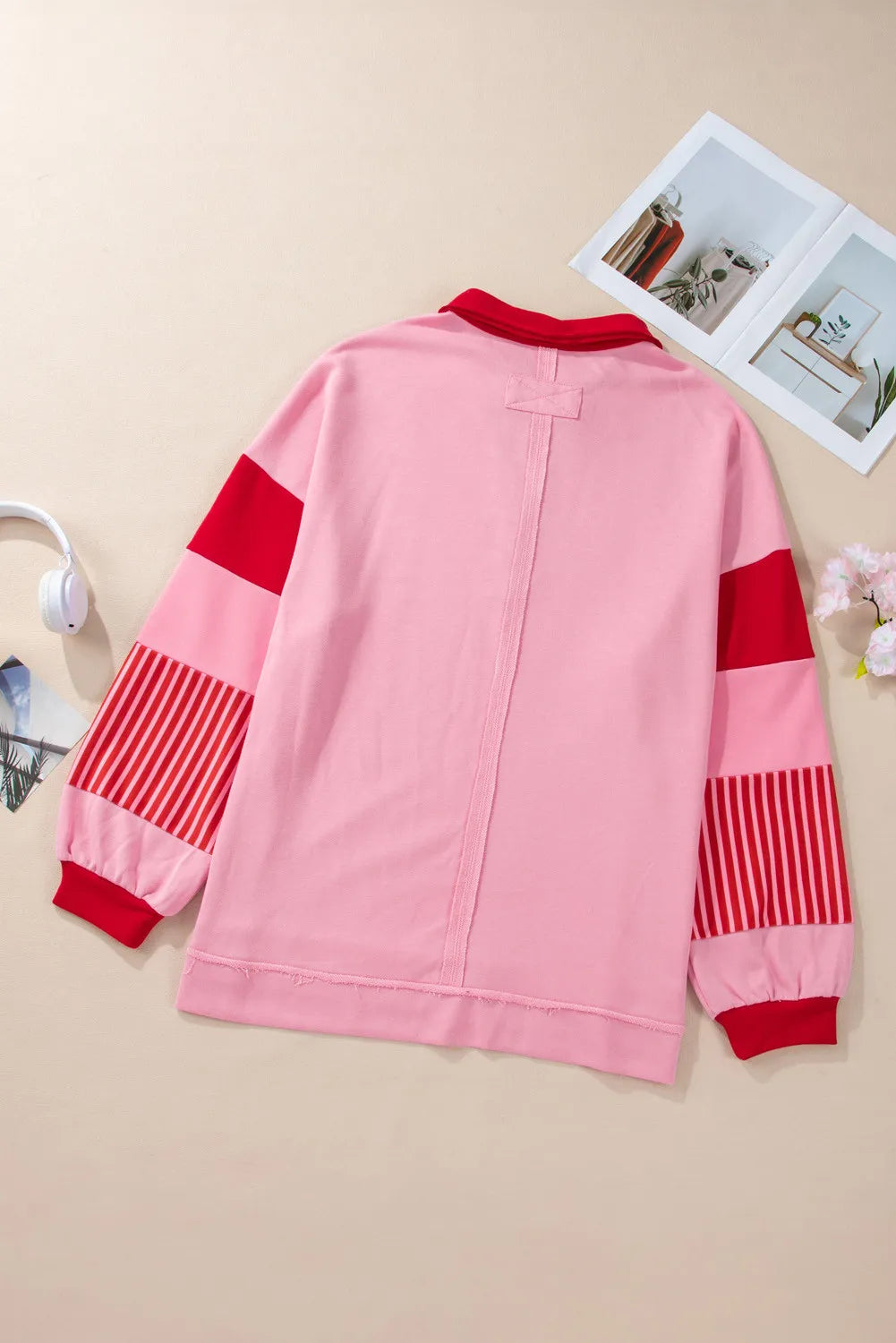 Color Block Johnny Collar Long Sleeve Sweatshirt