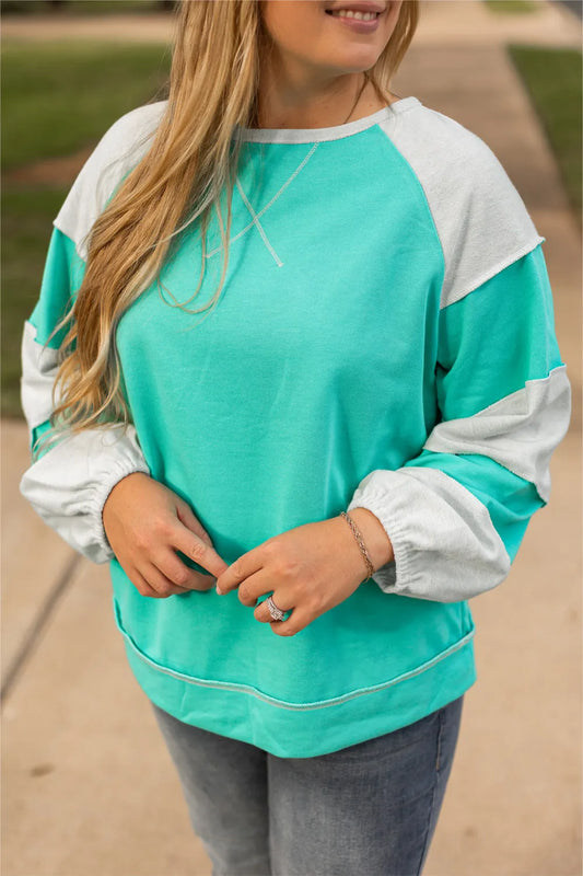 Exposed Seam Color Block Long Sleeve Sweatshirt