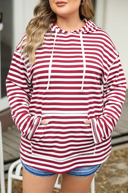 Drawstring Striped Dropped Shoulder Hoodie