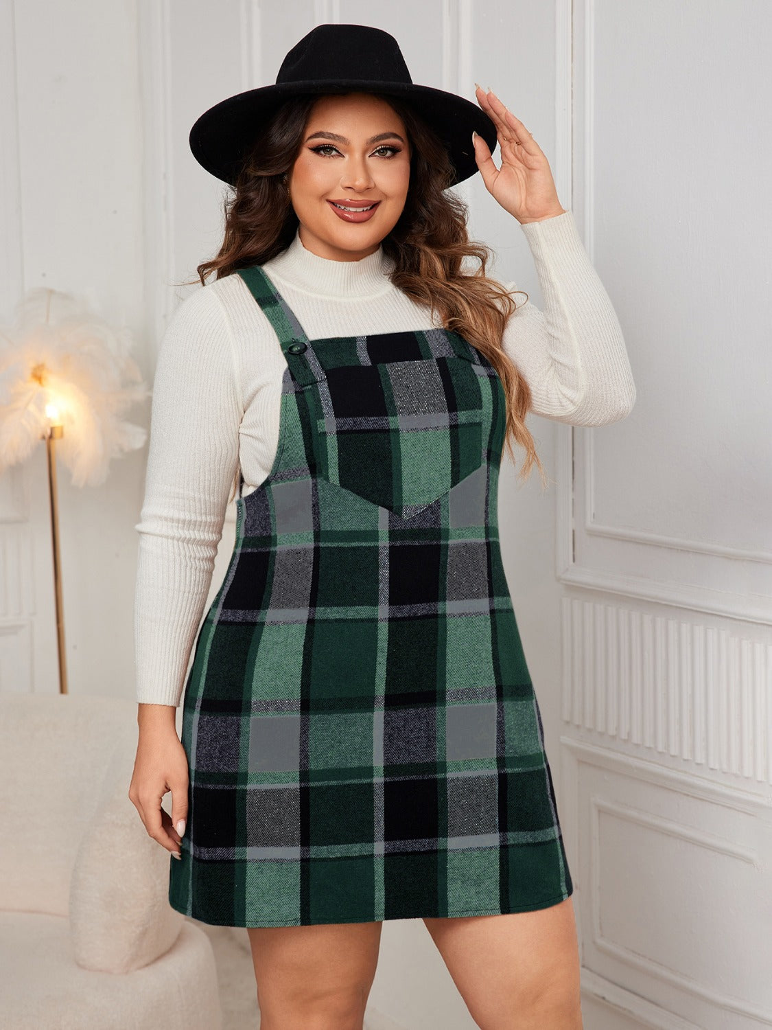 Honey Plaid Wide Strap Overall Dress