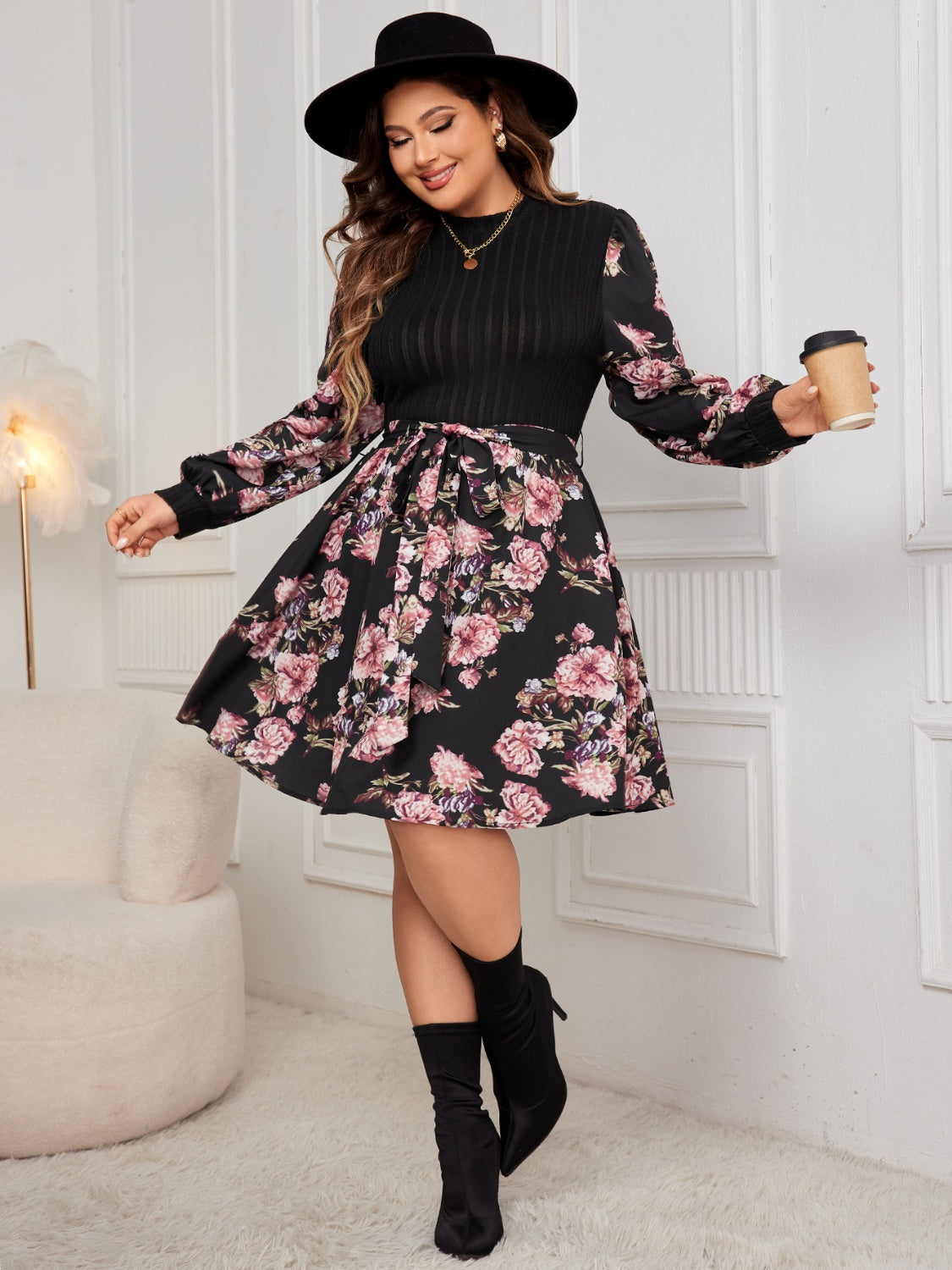 Honey Tied Printed Long Sleeve Dress