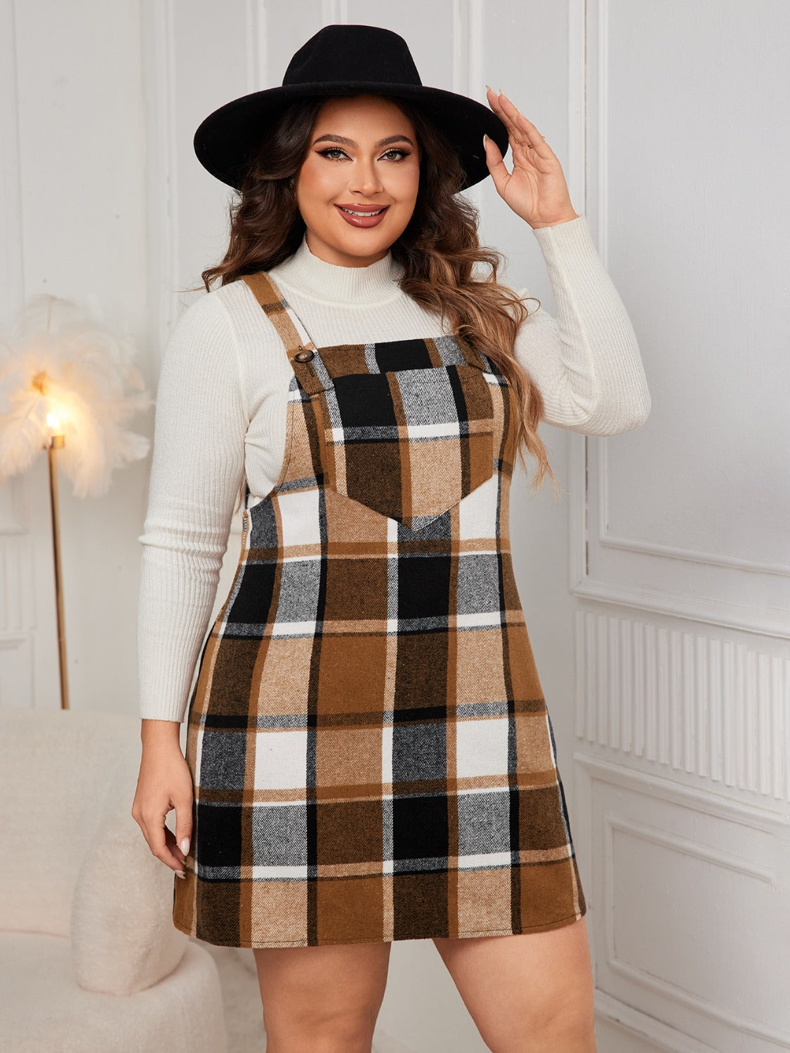 Honey Plaid Wide Strap Overall Dress