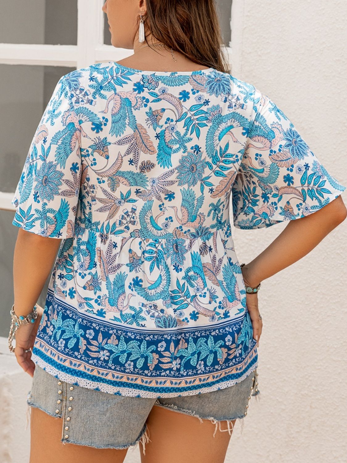 Printed V-Neck Half Sleeve Blouse