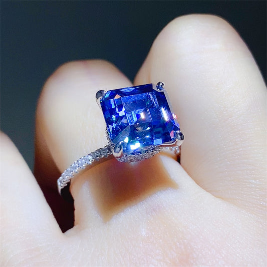 Blue Pulse: 5 Carat Moissanite Zircon 925 Sterling Silver Ring