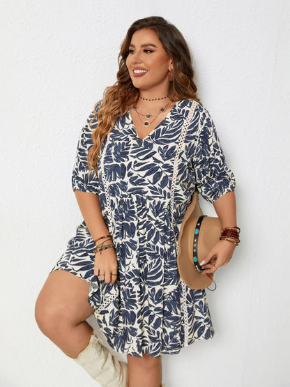 Printed V-Neck Half Sleeve Mini Dress