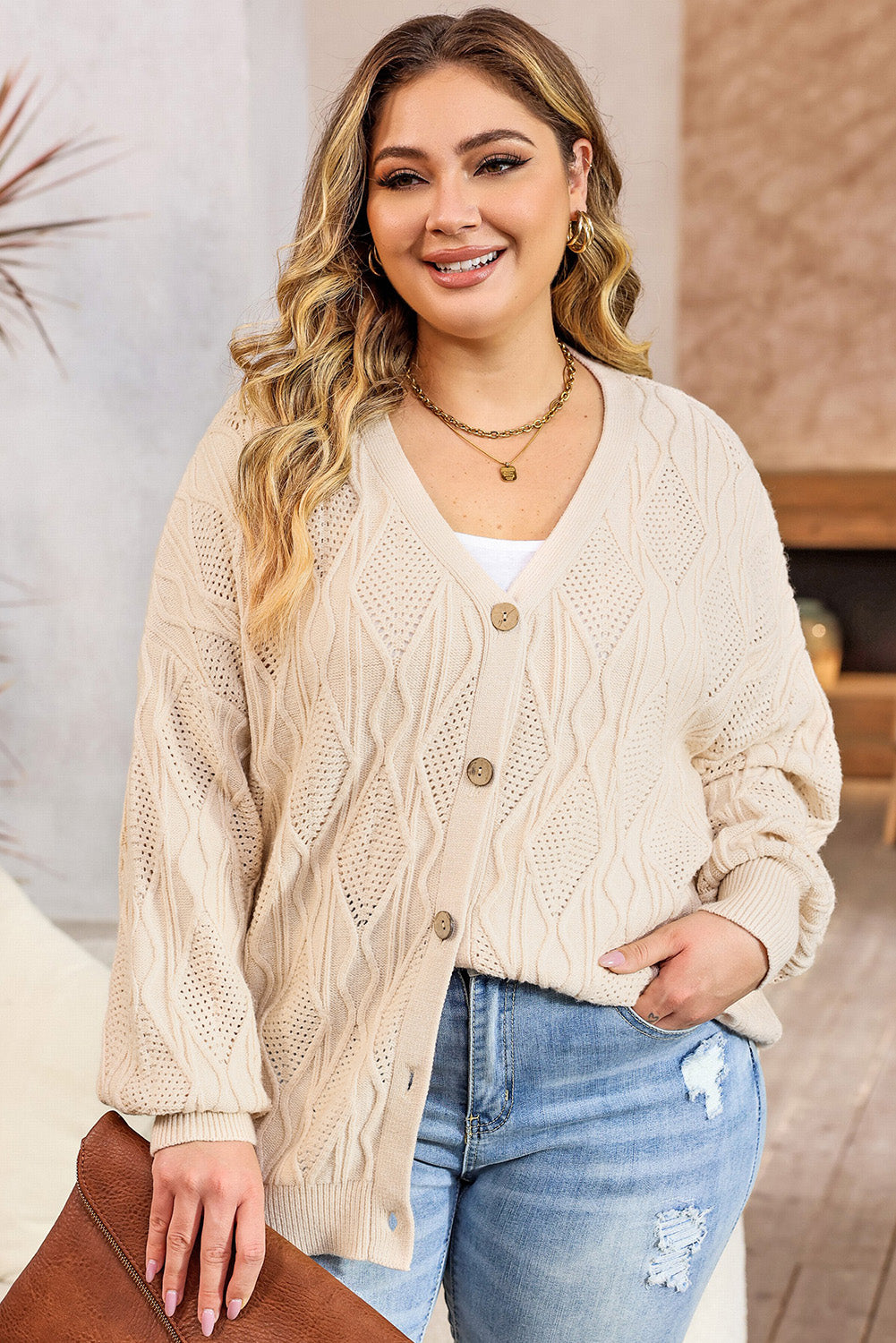 Cable-Knit Button Up Sweater