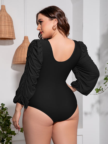 Tied Deep V Balloon Sleeve One-Piece Swimsuit